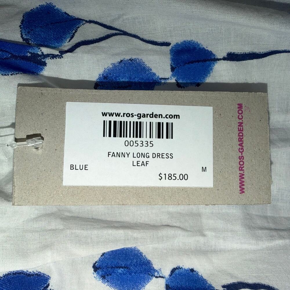 NWT RO'S GARDEN DRESS FANNY LONG MAXI BLUE LEAF 100% COTTON BEACH MILKMAID BOHO - Picture 3 of 12